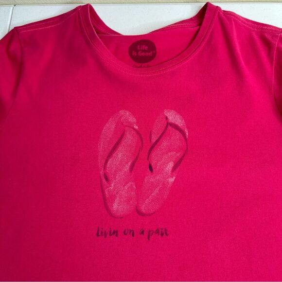 Life Is Good Crusher Tee Livin On A Pair Pink Flip Flop T Shirt Womens Medium - Picture 6 of 12